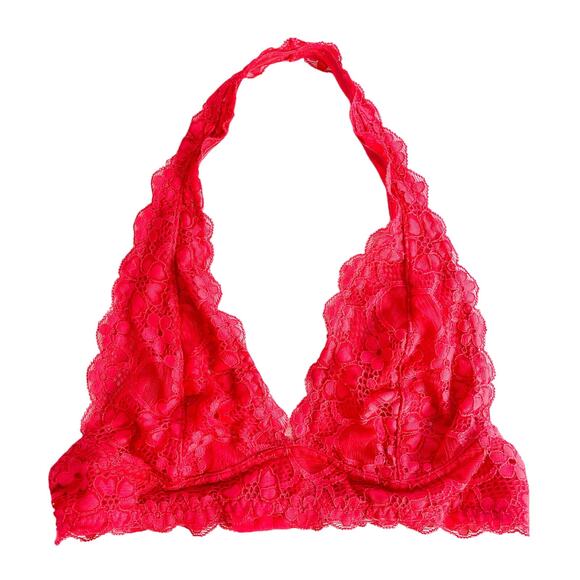Intimately Free People Small Red-Pink Lace Halter Bralette Bra - Picture 1 of 5